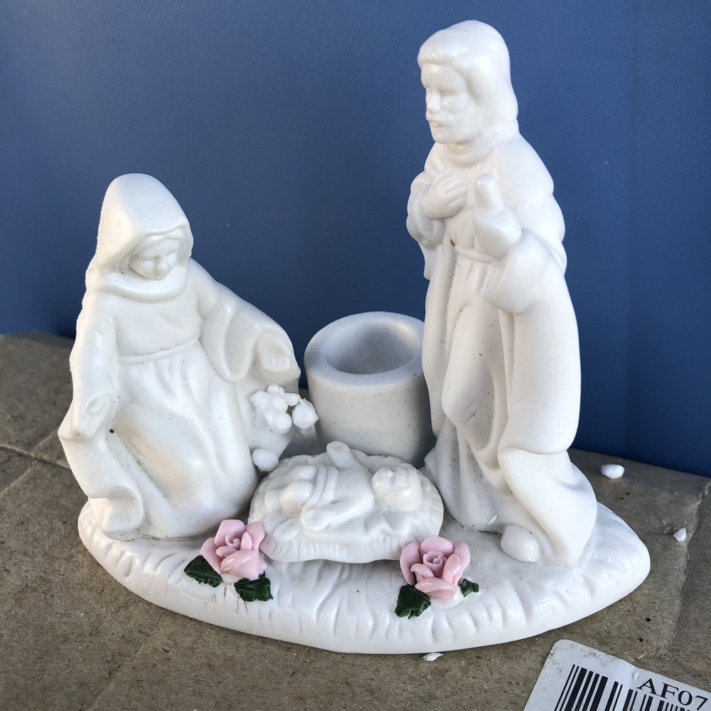 Holy Candle Holder Vintage Nativity Figurines with Boxes 1990s Clean Porcelain